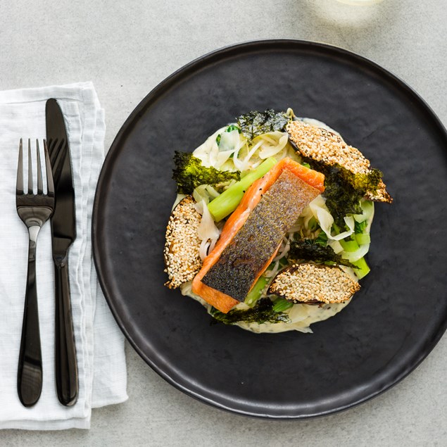 Crispy Skin Salmon with Nori Salt and Miso Emulsion
