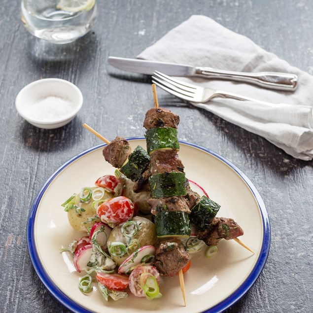 Lamb Kebabs with Minted Potato Salad