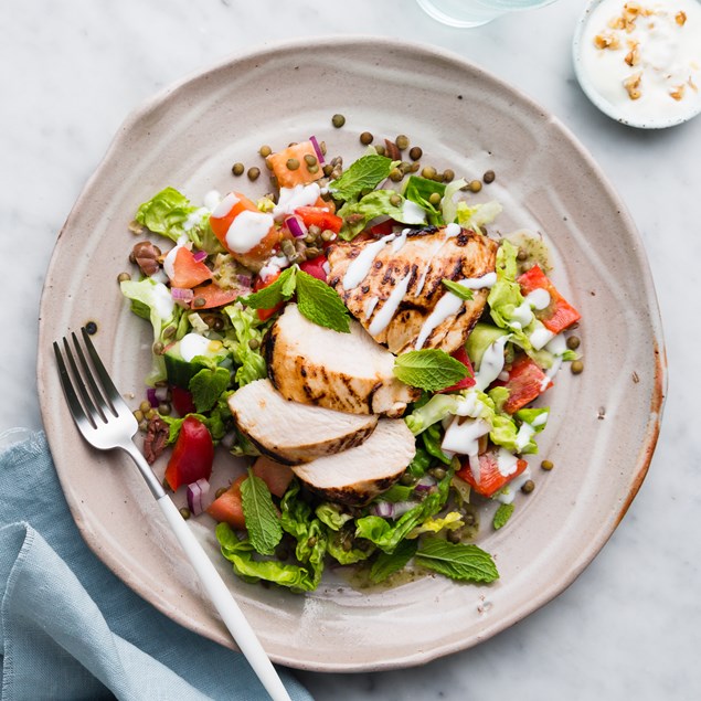 Greek Chicken Puy Lentil Salad With Feta Whip And Olives