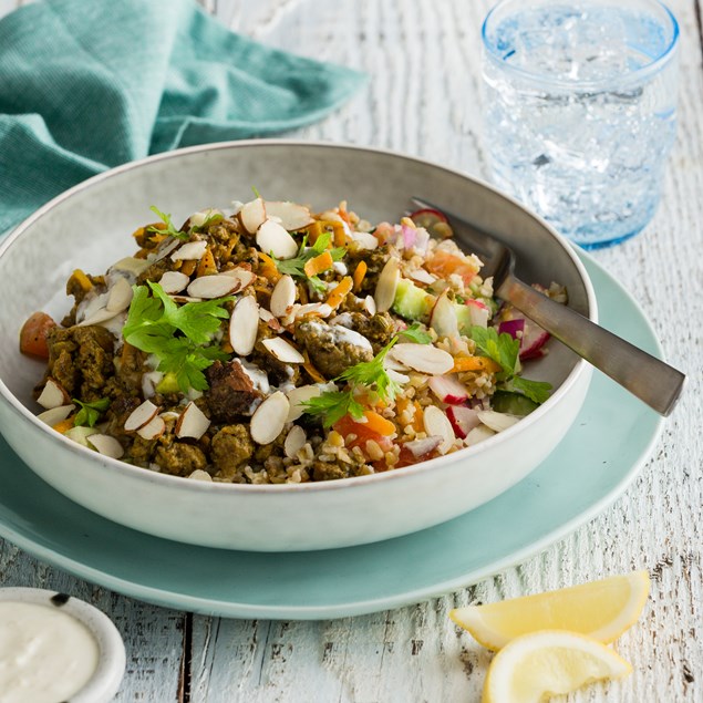 Turkish Lamb Kiyma with Freekeh & Hummus Dressing