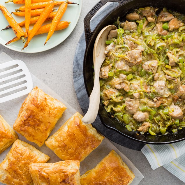 Chicken and Leek Pie with Baby Carrots