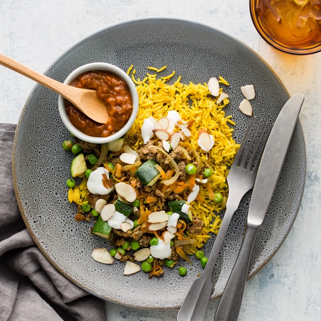 Indian Lamb with Spiced Rice and Chutney