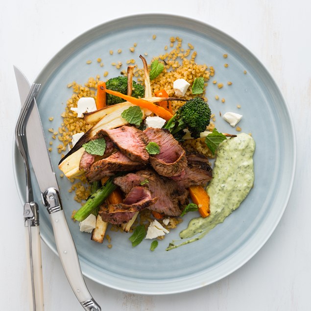 Argentine Lamb with Roast Veggie and Bulgur Salad