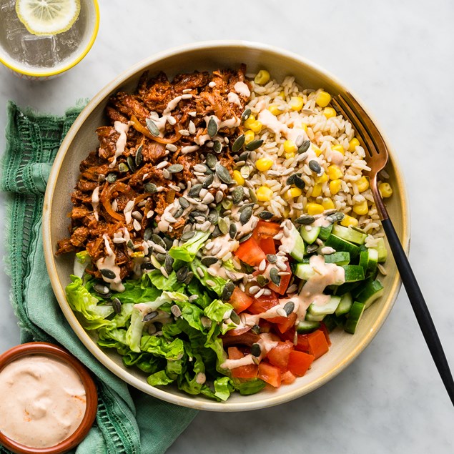 Pulled Beef Burrito Bowl with Chipotle Sour Cream