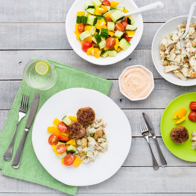 Lamb Rissoles with BBQ Mayo and Garlic Smashed Potatoes