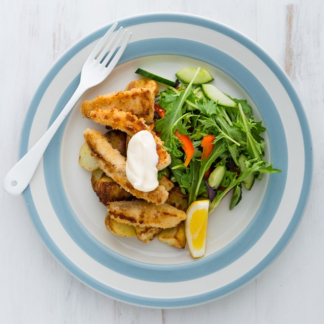 Fish Fingers with Baby Roasties and Lemon Mayo