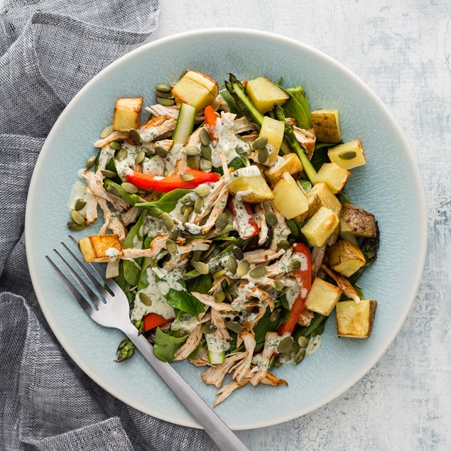 Pulled Chicken Salad with Basil Pesto Dressing