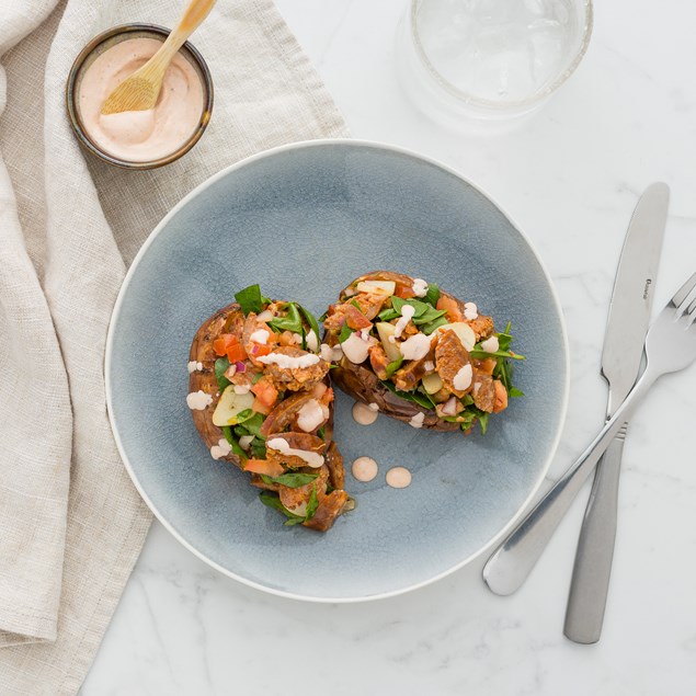 Spanish Kumara Pocket with Chorizo and Chipotle Sour Cream