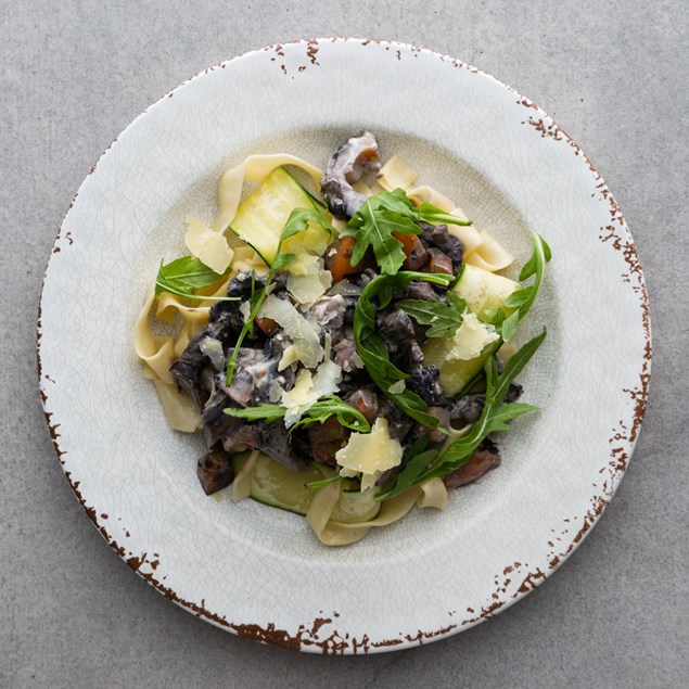 Fresh Pappardelle with Creamy Mushrooms and Balsamic Rocket