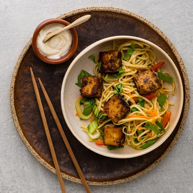 Crispy Shiso Tofu with Udon Noodles