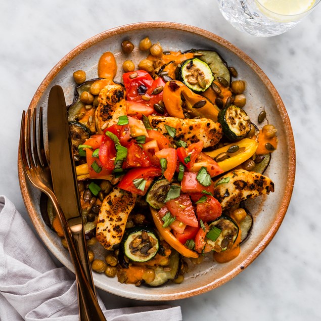 SPANISH HALOUMI ROASTED VEGETABLE SALAD with Romesco