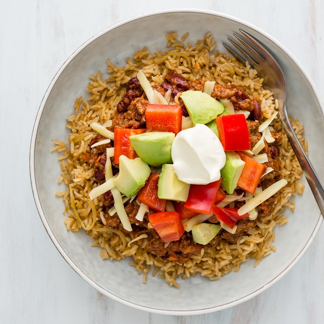 Chilli Con Carne with Mexican Rice and Sour Cream