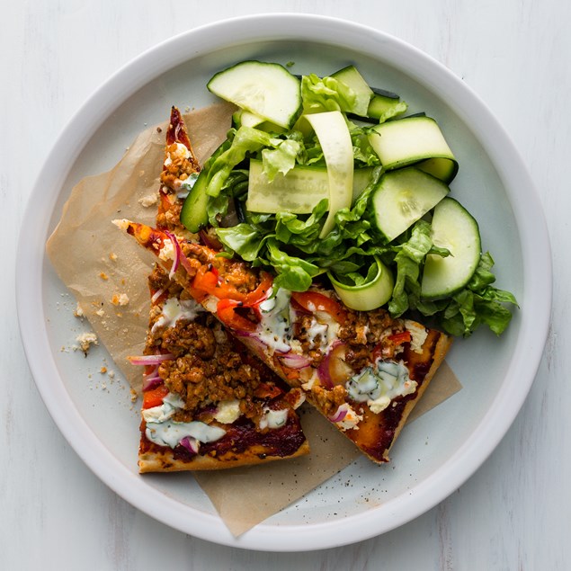 Tandoori Chicken and Feta Pizza with Yoghurt Drizzle