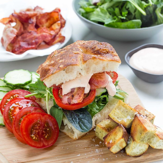 Focaccia BLT’s With Chipotle Sour Cream and Roasted Kumara