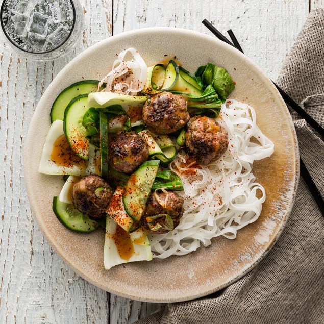Korean Beef Meatballs with Bok Choy & Gochujang Sauce