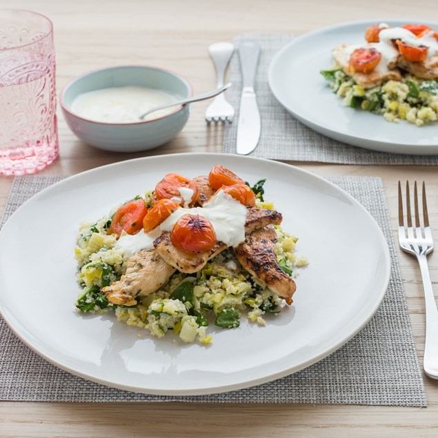 Tarragon Chicken with Lemon, Spinach and Leek Bulgur