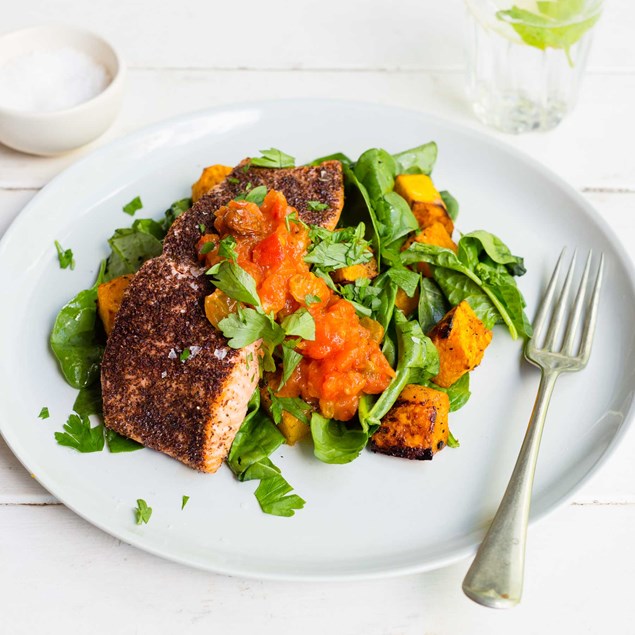 Sumac Salmon with Roasted Butternut and Warm Goldenberry Salsa