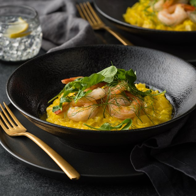 Garlic Fried Prawns & Saffron Risotto