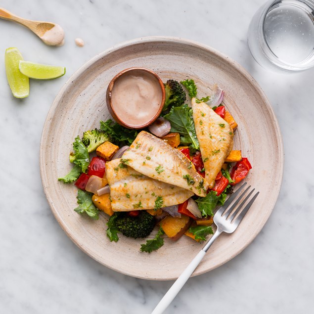 Mexican Fish with Spicy Kumara and Chipotle Crema