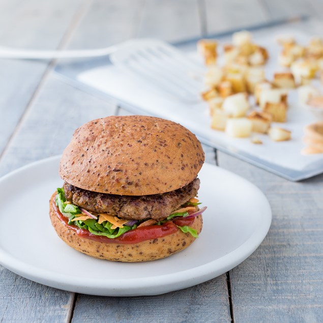 Beef Burgers with Sprouted Buns and Lettuce Slaw