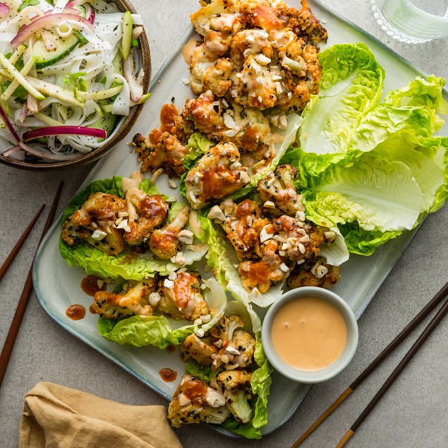 Sticky Korean Popcorn Cauliflower with Rice Noodle Salad
