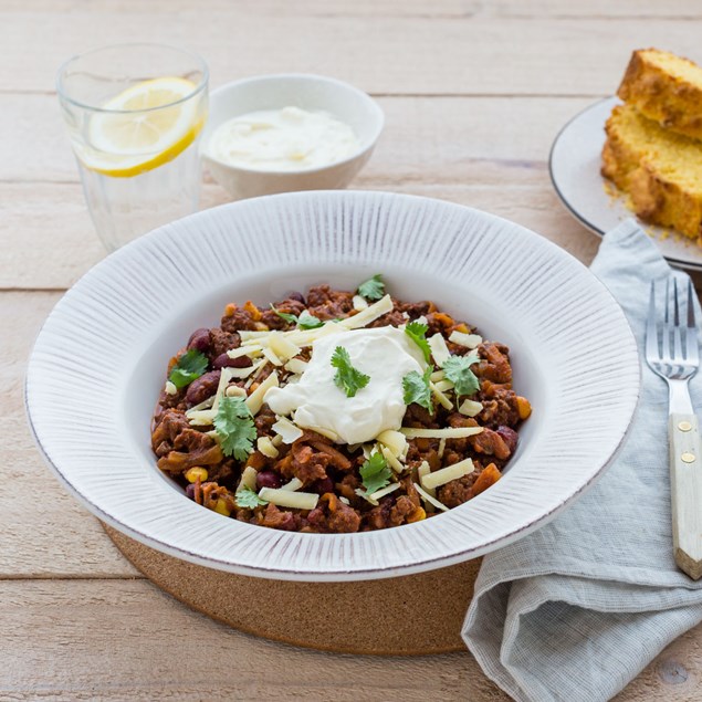 Beef Chilli Con Carne with Corn Bread and Honey