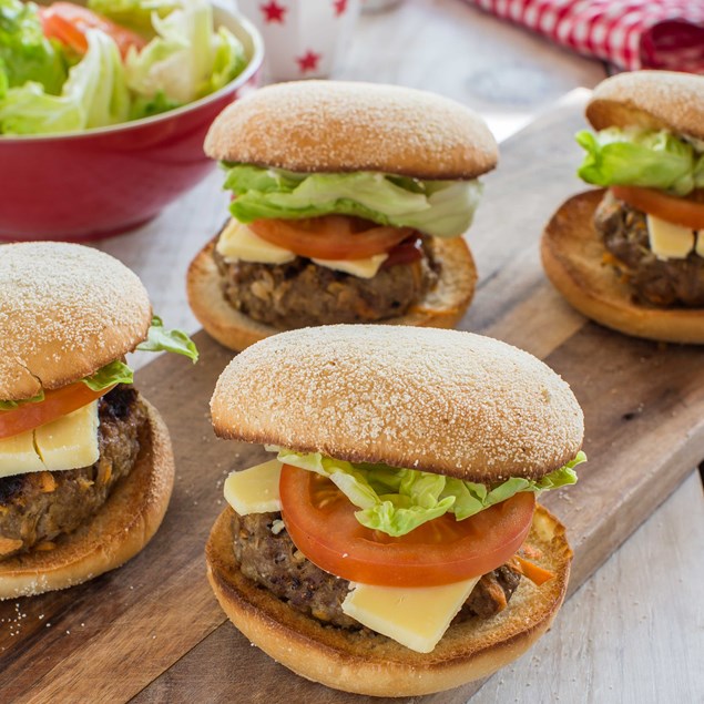 Beef and Cheese Burgers with Salad