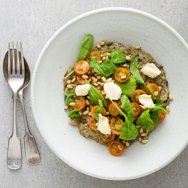 Freekeh Risotto with Portobello Mushrooms and Pine nuts