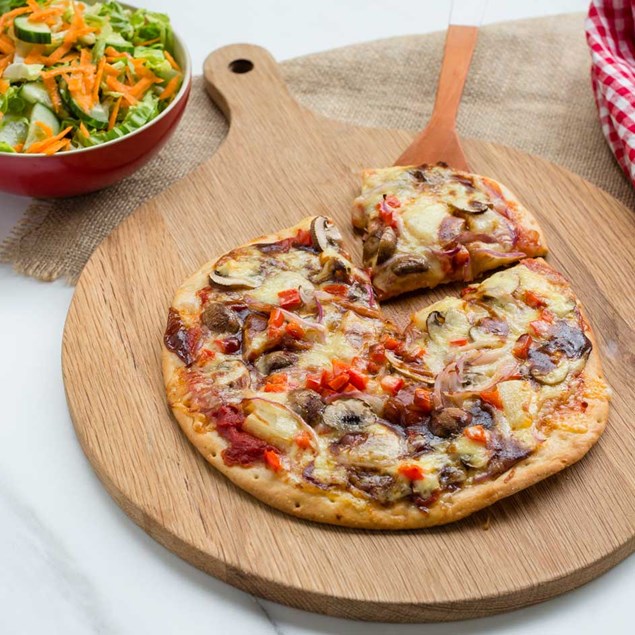 Cheesy Hawaiian BBQ Pizzas with Cos Salad