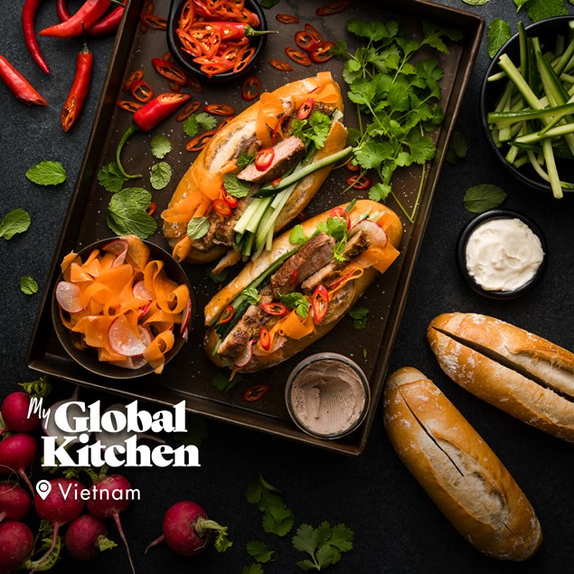 Vietnamese Lemongrass Pork Banh Mi with Pate & Pickled Veggies