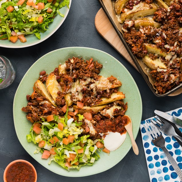 Chilli Beef Wedges with Sour Cream & Salsa