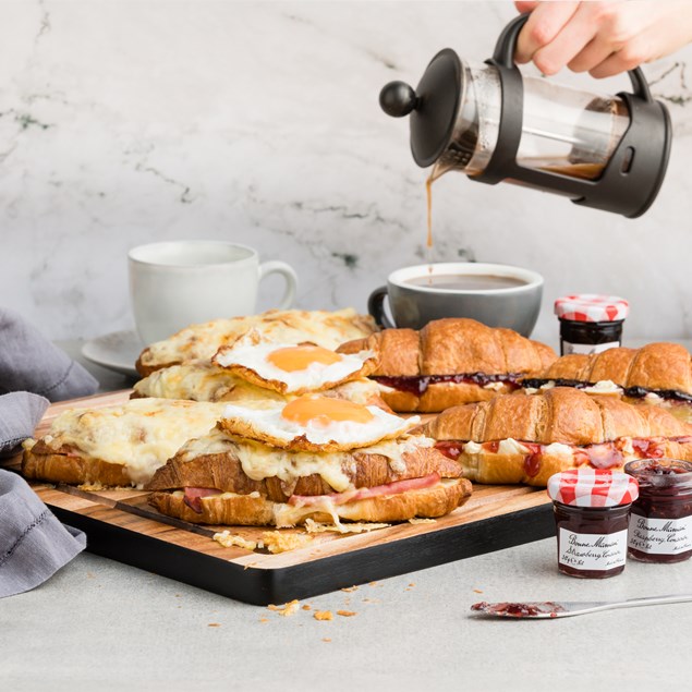 Croque Madame, Preserves & Cream Cheese Croissants with Allpress Coffee
