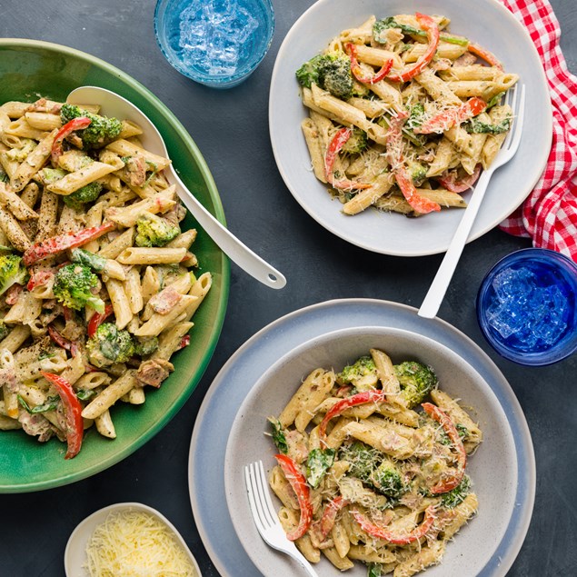 Creamy Broccoli, Bacon & Basil Pasta with Parmesan