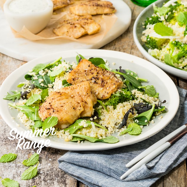 Golden Pan-Fried Fish with Lemon Peppercorn Butter & Bulgur Salad