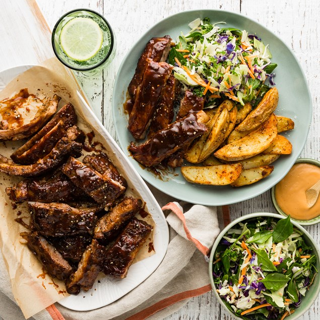 BBQ Pork Ribs with Wedges & Slaw