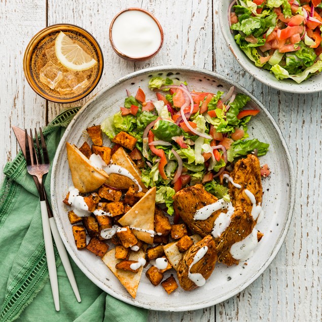 Chicken Fattoush Salad with Pomegranate Vinaigrette