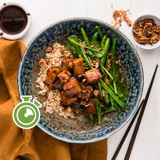 15-Minute Teriyaki Glazed Pork Belly with Coconut Rice