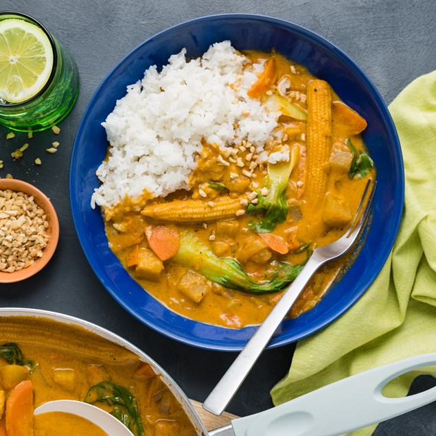 Thai Veggie Curry Hot Pot with Rice & Peanuts