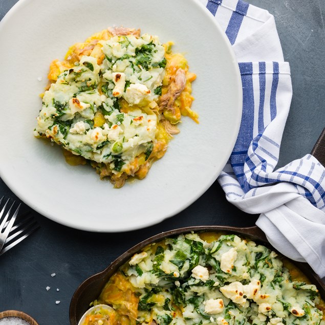 Creamy Pork & Leek Pie with Mash & Feta