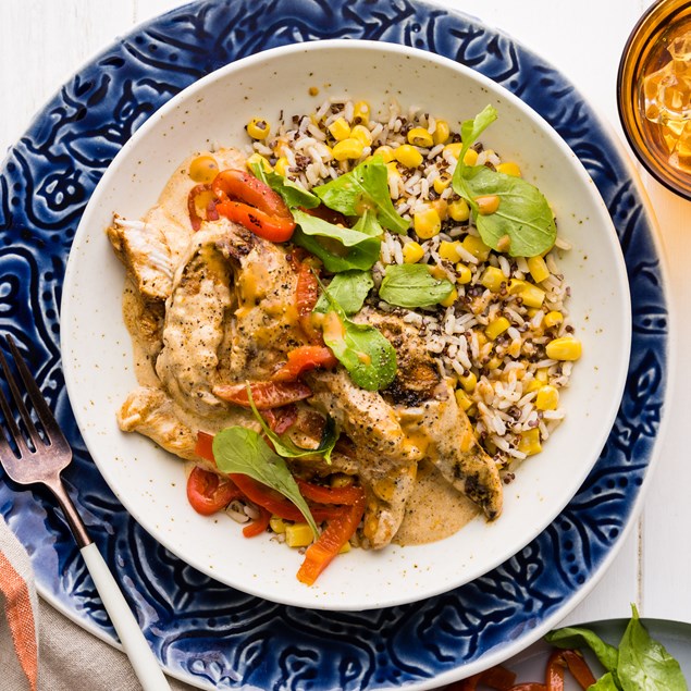 15-Minute Mexican Chicken Bowl with Rocket & Roasted Capsicum
