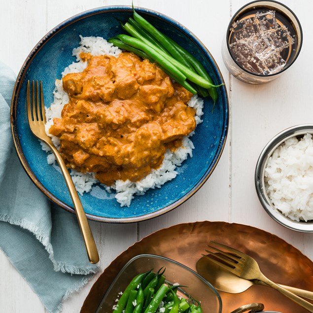 Creamy Chicken Korma with Pea Pulao & Green Beans