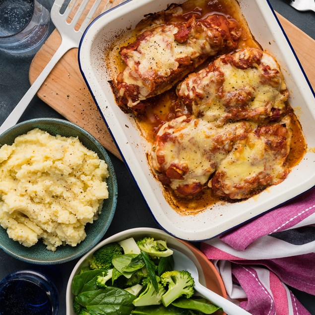 Cheeky Chicken Parma with Mash & Greens