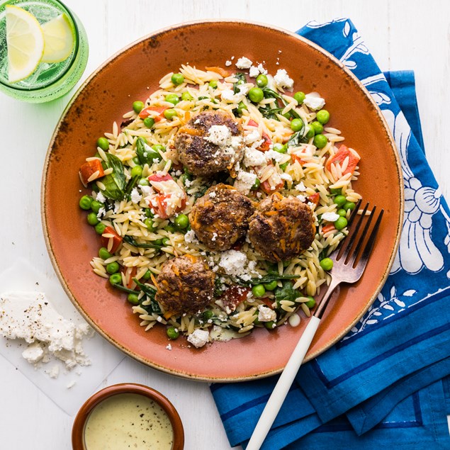 Middle Eastern Spiced Lamb Kofta  with Chermoula Orzo & Feta