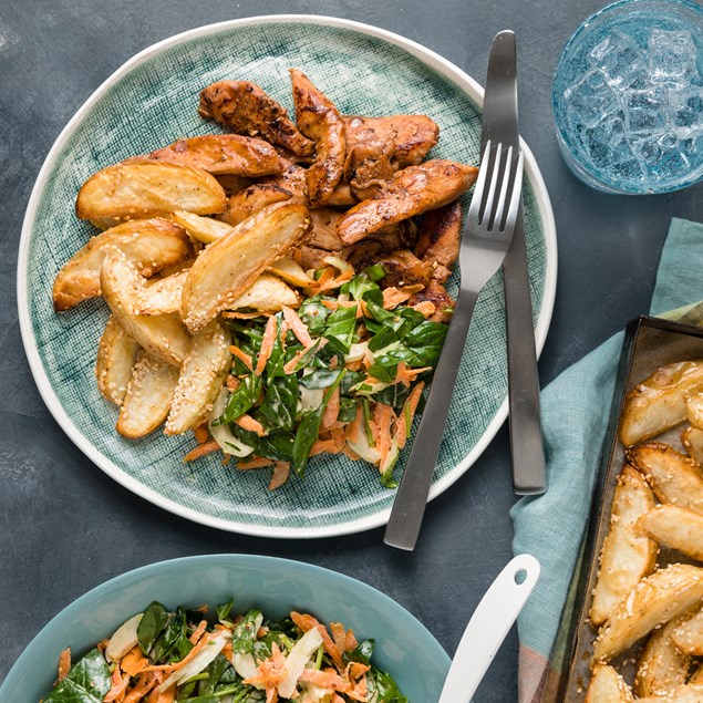 Lemony Garlic Chicken with Sesame Wedges