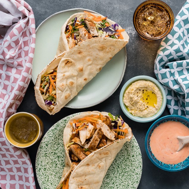 Middle Eastern Chicken Kebabs with Hummus & Yoghurt