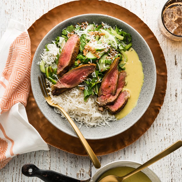 15-Minute Sri Lankan Beef with Curry Sauce & Coconut Sambal