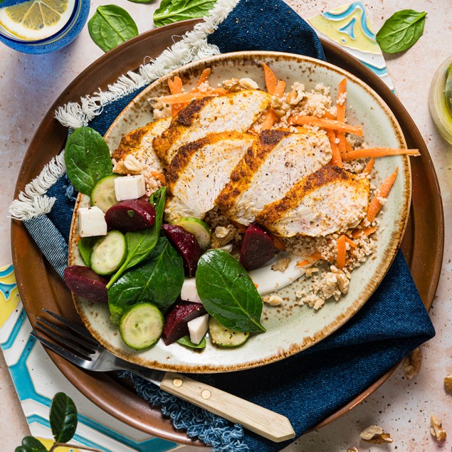 Middle Eastern Spiced Chicken with Walnut Couscous & Beetroot Salad