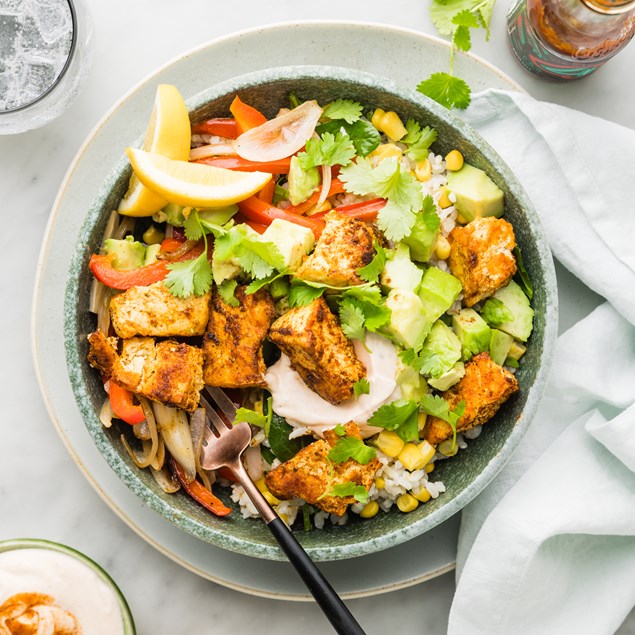 Smoky Tofu Fajita Bowl with Avocado & Coriander