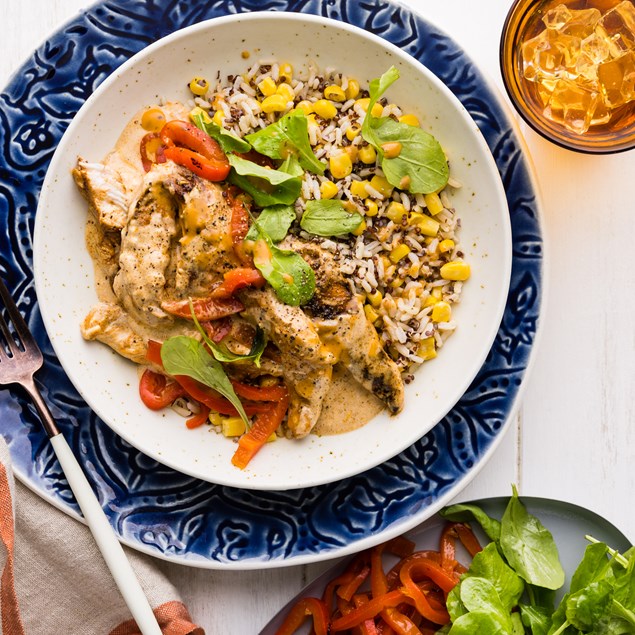 15-Minute Mexican Chicken Bowl with Rocket & Roasted Capsicum