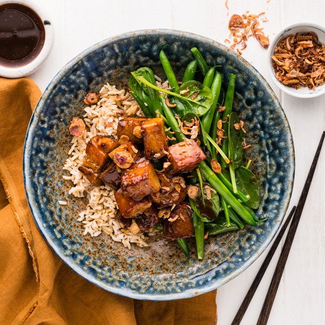 15-Minute Teriyaki Glazed Pork Belly with Coconut Rice